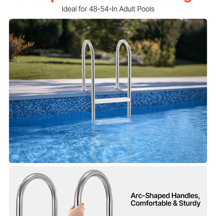 4-Step Stainless Steel Pool Ladder of 2 Handrail for 1371.6 mm Decked Pool.