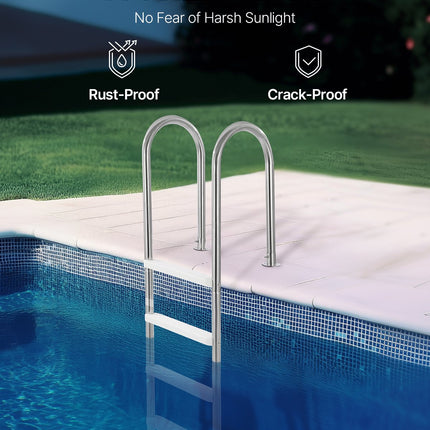 4-Step Stainless Steel Pool Ladder of 2 Handrail for 1371.6 mm Decked Pool.