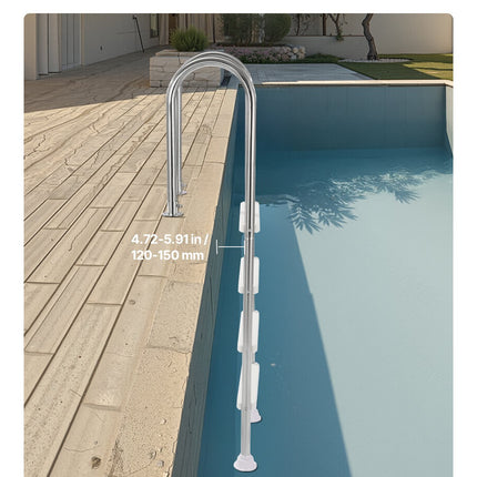 4-Step Stainless Steel Pool Ladder of 2 Handrail for 1371.6 mm Decked Pool.