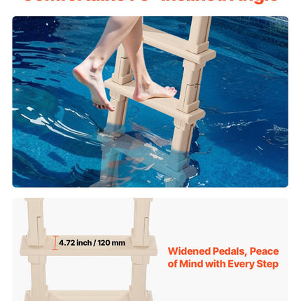 5-Step Inclined Robust Pool Ladder of 2 Handrails for 1219.2-1371.6mm Pool.