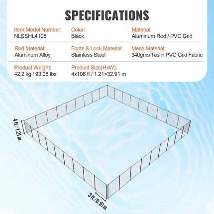 Pool Fence 4 x 108 FT Removable Pool Fences for Inground Pools Outdoor.
