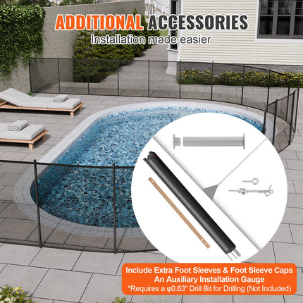 Pool Fence, 4 x 12 FT Pool Fences for Inground Pools, Removable Child Safety Pool Fencing, Easy DIY Installation Swimming Pool Fence, 340gms Teslin PVC Pool Fence Mesh Protects Kids and Pets.