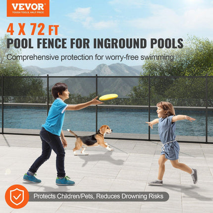 Pool Fence, 4 x 72 FT Pool Fences for Inground Pools, Removable Child Safety Pool Fencing, Easy DIY Installation Swimming Pool Fence, 340gms Teslin PVC Pool Fence Mesh Protects Kids and Pets.