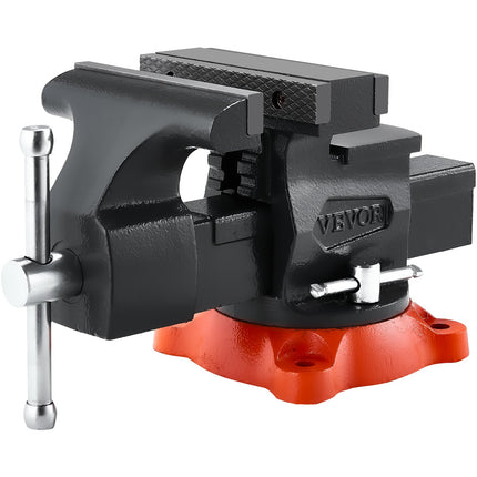 Bench Vise, 140 mm Jaw Width, 140 mm Max Jaw Opening Multipurpose Vise with 360° Swivel Locking Base, 73 mm Throat, Heavy Duty Ductile Iron Workbench Vise, Two-Way Jaws for Clamping Round Pipes.