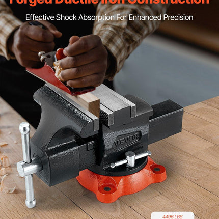 Bench Vise, 140 mm Jaw Width, 140 mm Max Jaw Opening Multipurpose Vise with 360° Swivel Locking Base, 73 mm Throat, Heavy Duty Ductile Iron Workbench Vise, Two-Way Jaws for Clamping Round Pipes.
