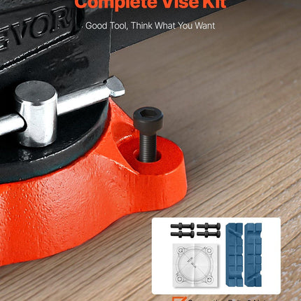 Bench Vise, 140 mm Jaw Width, 140 mm Max Jaw Opening Multipurpose Vise with 360° Swivel Locking Base, 73 mm Throat, Heavy Duty Ductile Iron Workbench Vise, Two-Way Jaws for Clamping Round Pipes.