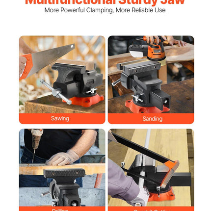 Bench Vise, 140 mm Jaw Width, 140 mm Max Jaw Opening Multipurpose Vise with 360° Swivel Locking Base, 73 mm Throat, Heavy Duty Ductile Iron Workbench Vise, Two-Way Jaws for Clamping Round Pipes.