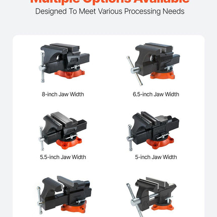 Bench Vise, 140 mm Jaw Width, 140 mm Max Jaw Opening Multipurpose Vise with 360° Swivel Locking Base, 73 mm Throat, Heavy Duty Ductile Iron Workbench Vise, Two-Way Jaws for Clamping Round Pipes.