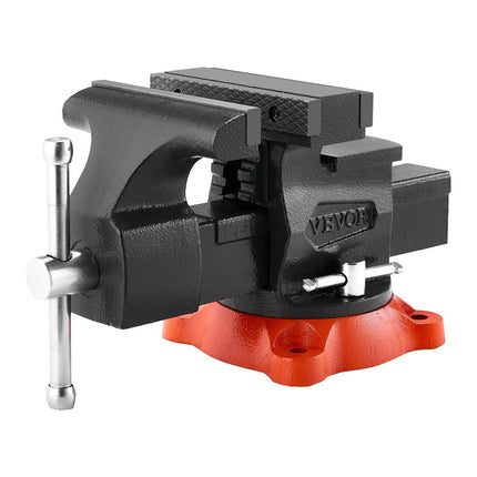 Bench Vise, 140 mm Jaw Width, 140 mm Max Jaw Opening Multipurpose Vise with 360° Swivel Locking Base, 73 mm Throat, Heavy Duty Ductile Iron Workbench Vise, Two-Way Jaws for Clamping Round Pipes.
