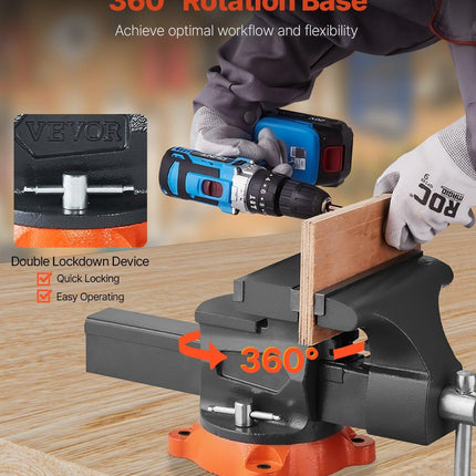203 mm Bench Vice Multipurpose Heavy Duty Ductile Iron Swivel Locking Base.