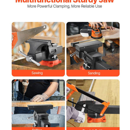 203 mm Bench Vice Multipurpose Heavy Duty Ductile Iron Swivel Locking Base.