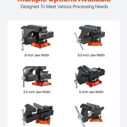 203 mm Bench Vice Multipurpose Heavy Duty Ductile Iron Swivel Locking Base.