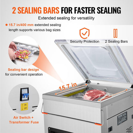DZ-400/2E Automatic Extra Deep Vacuum Sealer Food Vacuum Sealing Packing Machine 220V.