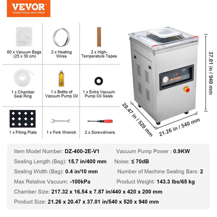 DZ-400/2E Automatic Extra Deep Vacuum Sealer Food Vacuum Sealing Packing Machine 220V.