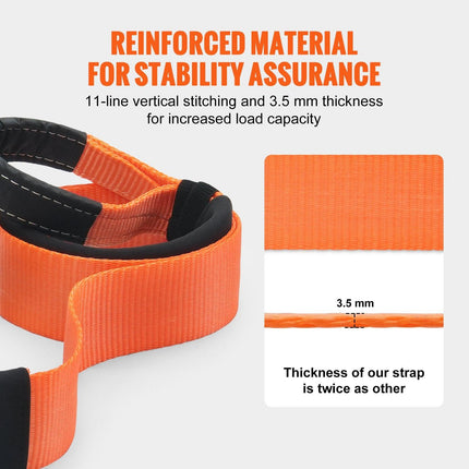 Heavy Duty Tow Strap Recovery Kit 76.2 mm x 6.1 m (MBS-16329 kg) Tree Saver Winch Strap, Triple Reinforced Loop & Protective Sleeves & Storage Bag , 19 mm D-Ring Shackles, for Truck Jeep SUV ATV.