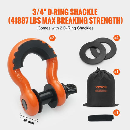 Heavy Duty Tow Strap Recovery Kit 76.2 mm x 6.1 m (MBS-16329 kg) Tree Saver Winch Strap, Triple Reinforced Loop & Protective Sleeves & Storage Bag , 19 mm D-Ring Shackles, for Truck Jeep SUV ATV.