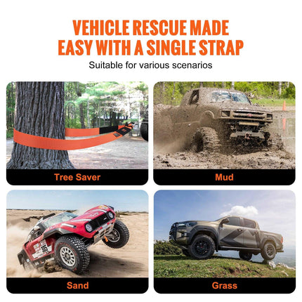 Heavy Duty Tow Strap Recovery Kit 76.2 mm x 6.1 m (MBS-16329 kg) Tree Saver Winch Strap, Triple Reinforced Loop & Protective Sleeves & Storage Bag , 19 mm D-Ring Shackles, for Truck Jeep SUV ATV.
