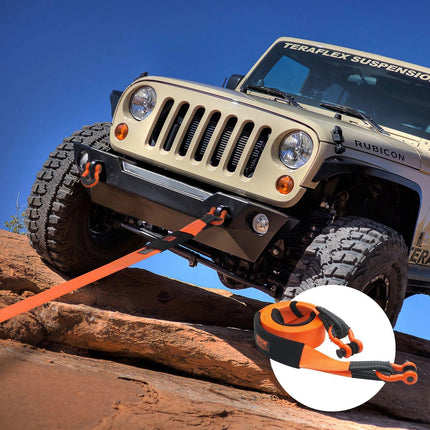 Heavy Duty Tow Strap Recovery Kit 76.2 mm x 6.1 m (MBS-16329 kg) Tree Saver Winch Strap, Triple Reinforced Loop & Protective Sleeves & Storage Bag , 19 mm D-Ring Shackles, for Truck Jeep SUV ATV.