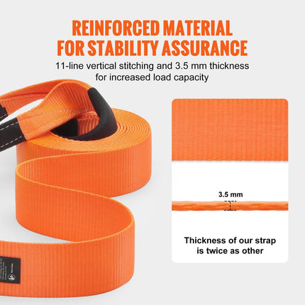 Heavy Duty Tow Strap Recovery Kit 85.1 mm x 9.1 m (MBS-16329 kg) Tree Saver Winch Strap, Triple Reinforced Loop & Protective Sleeves & Storage Bag , 19 mm D-Ring Shackles, for Truck Jeep SUV ATV.