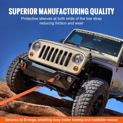 Heavy Duty Tow Strap Recovery Kit 85.1 mm x 9.1 m (MBS-16329 kg) Tree Saver Winch Strap, Triple Reinforced Loop & Protective Sleeves & Storage Bag , 19 mm D-Ring Shackles, for Truck Jeep SUV ATV.