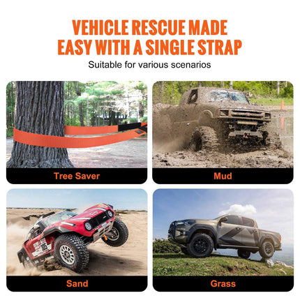 Heavy Duty Tow Strap Recovery Kit 85.1 mm x 9.1 m (MBS-16329 kg) Tree Saver Winch Strap, Triple Reinforced Loop & Protective Sleeves & Storage Bag , 19 mm D-Ring Shackles, for Truck Jeep SUV ATV.