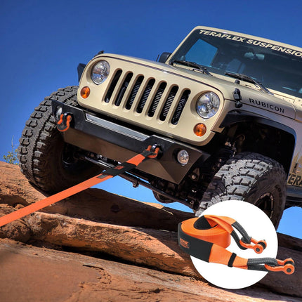 Heavy Duty Tow Strap Recovery Kit 85.1 mm x 9.1 m (MBS-16329 kg) Tree Saver Winch Strap, Triple Reinforced Loop & Protective Sleeves & Storage Bag , 19 mm D-Ring Shackles, for Truck Jeep SUV ATV.