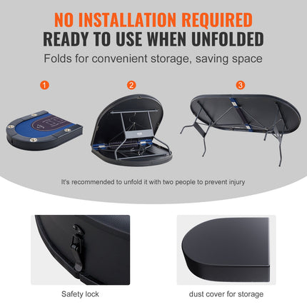 8 Player Foldable Poker Table, Blackjack Texas Holdem Poker Table with Padded Rails and Stainless Steel Cup Holders, Portable Folding Card Board Game Table,183cm Oval Casino Leisure Table, Blue.