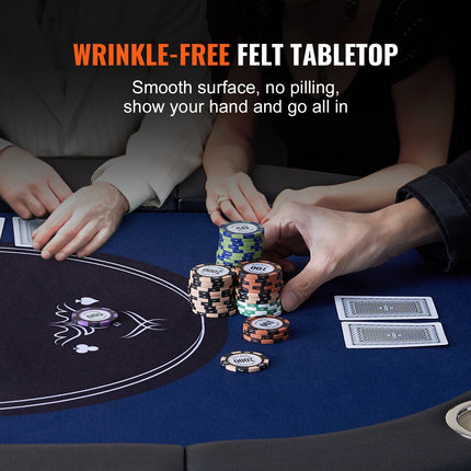 8 Player Foldable Poker Table, Blackjack Texas Holdem Poker Table with Padded Rails and Stainless Steel Cup Holders, Portable Folding Card Board Game Table,183cm Oval Casino Leisure Table, Blue.