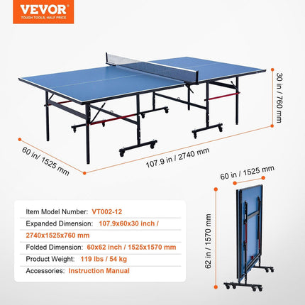 Ping Pong Table Foldable Table Tennis Game Table Indoor with Clamp Net.