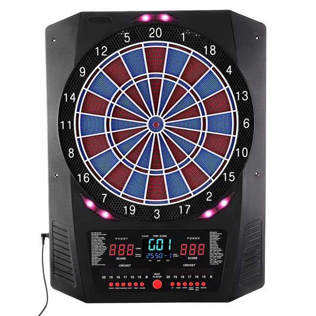 Electronic Dart Board, 336mm Target Dartboard with 45 Games & 474 Variations for Up to 8 Players, 6 Dart Shafts with Flights & 50 Soft Tips, Color LED Cricket Scoring Screen for Home Party Bar.