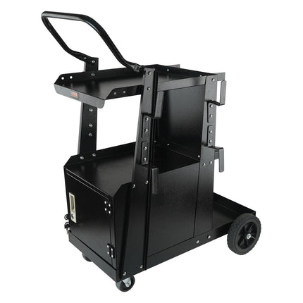 Welding Cart, 2-Tier Heavy Duty Welder Cart with Anti-Theft Lockable Cabinet, 265LBS Weight Capacity, 360° Swivel Wheels, Tank Storage Safety Chains, Welding Cabinet for TIG, ARC, Plasma Cutter.