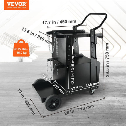 Welding Cart, 2-Tier Heavy Duty Welder Cart with Anti-Theft Lockable Cabinet, 265LBS Weight Capacity, 360° Swivel Wheels, Tank Storage Safety Chains, Welding Cabinet for TIG, ARC, Plasma Cutter.
