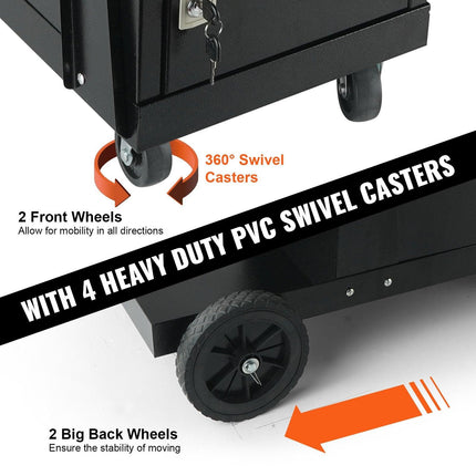 Welding Cart, 2-Tier Heavy Duty Welder Cart with Anti-Theft Lockable Cabinet, 265LBS Weight Capacity, 360° Swivel Wheels, Tank Storage Safety Chains, Welding Cabinet for TIG, ARC, Plasma Cutter.