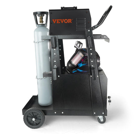 Welding Cart, 2-Tier Heavy Duty Welder Cart with Anti-Theft Lockable Cabinet, 265LBS Weight Capacity, 360° Swivel Wheels, Tank Storage Safety Chains, Welding Cabinet for TIG, ARC, Plasma Cutter.