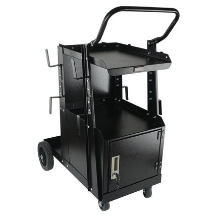 Welding Cart, 2-Tier Heavy Duty Welder Cart with Anti-Theft Lockable Cabinet, 265LBS Weight Capacity, 360° Swivel Wheels, Tank Storage Safety Chains, Welding Cabinet for TIG, ARC, Plasma Cutter.
