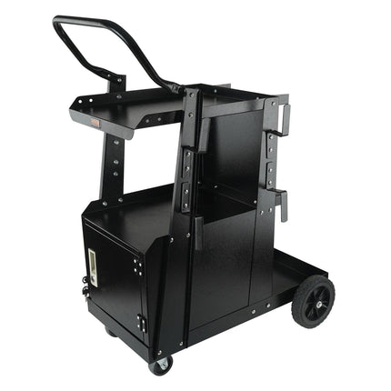 Welding Cart, 2-Tier Heavy Duty Welder Cart with Anti-Theft Lockable Cabinet, 265LBS Weight Capacity, 360° Swivel Wheels, Tank Storage Safety Chains, Welding Cabinet for TIG, ARC, Plasma Cutter.