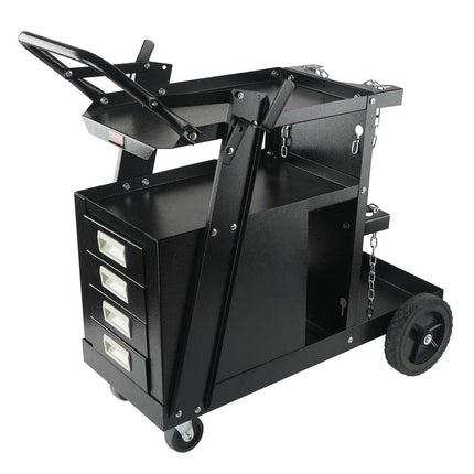 Welding Cart, 2-Tier 4 Drawers Welder Cart with 265 LBS Weight Capacity, Swivel Wheels, Tank Storage Safety Chains, Heavy Duty Rolling MIG Welder Cart for Mig Welder and Plasma Cutter.