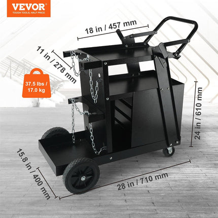 Welding Cart, 2-Tier 4 Drawers Welder Cart with 265 LBS Weight Capacity, Swivel Wheels, Tank Storage Safety Chains, Heavy Duty Rolling MIG Welder Cart for Mig Welder and Plasma Cutter.
