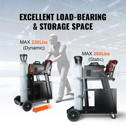 Welding Cart, 2-Tier 4 Drawers Welder Cart with 265 LBS Weight Capacity, Swivel Wheels, Tank Storage Safety Chains, Heavy Duty Rolling MIG Welder Cart for Mig Welder and Plasma Cutter.