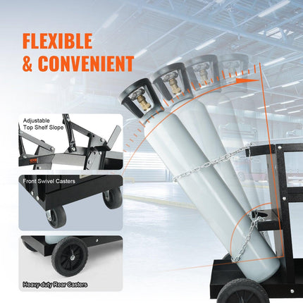 Welding Cart, 2-Tier 4 Drawers Welder Cart with 265 LBS Weight Capacity, Swivel Wheels, Tank Storage Safety Chains, Heavy Duty Rolling MIG Welder Cart for Mig Welder and Plasma Cutter.