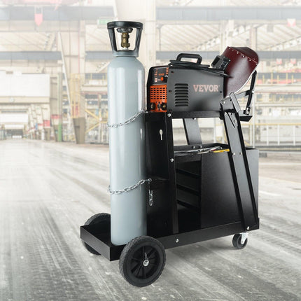 Welding Cart, 2-Tier 4 Drawers Welder Cart with 265 LBS Weight Capacity, Swivel Wheels, Tank Storage Safety Chains, Heavy Duty Rolling MIG Welder Cart for Mig Welder and Plasma Cutter.