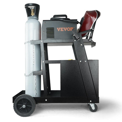 Welding Cart, 2-Tier 4 Drawers Welder Cart with 265 LBS Weight Capacity, Swivel Wheels, Tank Storage Safety Chains, Heavy Duty Rolling MIG Welder Cart for Mig Welder and Plasma Cutter.