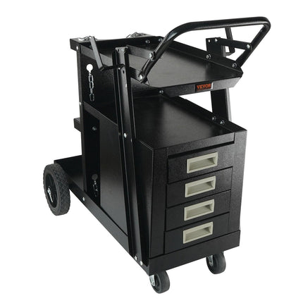 Welding Cart, 2-Tier 4 Drawers Welder Cart with 265 LBS Weight Capacity, Swivel Wheels, Tank Storage Safety Chains, Heavy Duty Rolling MIG Welder Cart for Mig Welder and Plasma Cutter.