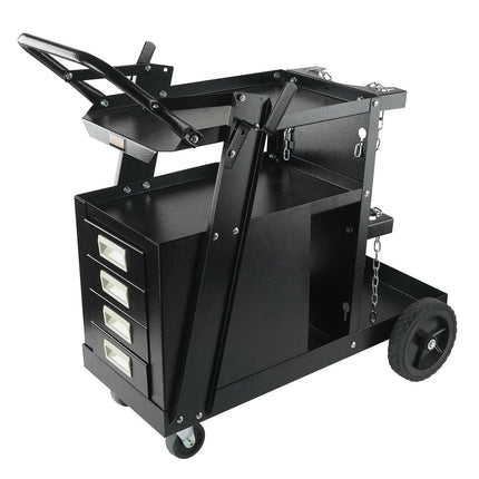 Welding Cart, 2-Tier 4 Drawers Welder Cart with 265 LBS Weight Capacity, Swivel Wheels, Tank Storage Safety Chains, Heavy Duty Rolling MIG Welder Cart for Mig Welder and Plasma Cutter.