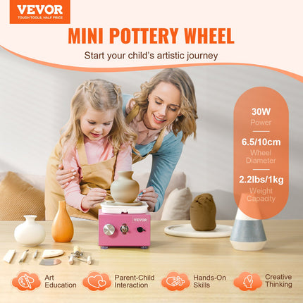 Mini Pottery Wheel Electric Ceramic Wheel Machine 0-320RPM Speed Pink.