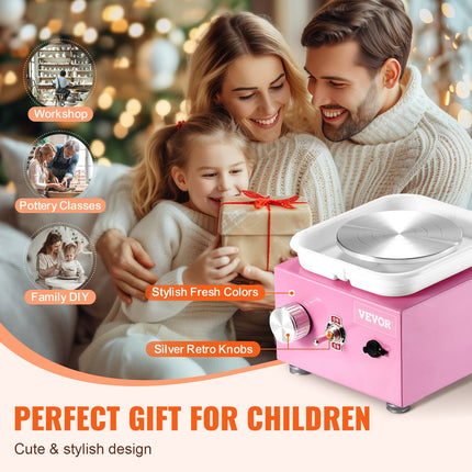 Mini Pottery Wheel Electric Ceramic Wheel Machine 0-320RPM Speed Pink.