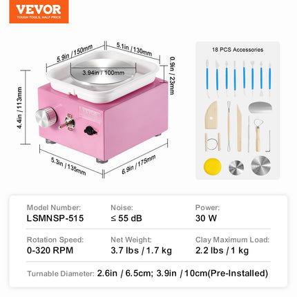 Mini Pottery Wheel Electric Ceramic Wheel Machine 0-320RPM Speed Pink.