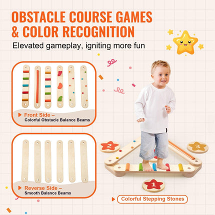 Kids Balance Beam Stepping Stones Gym Obstacle Children Balance Board 6PCS.