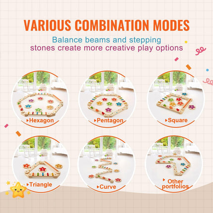 Kids Balance Beam Stepping Stones Gym Obstacle Children Balance Board 6PCS.
