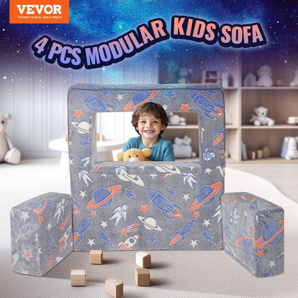 VEVOR Modular Kids Play Couch 4Pcs DIY Glow in the Dark Toddler Chair Grey.